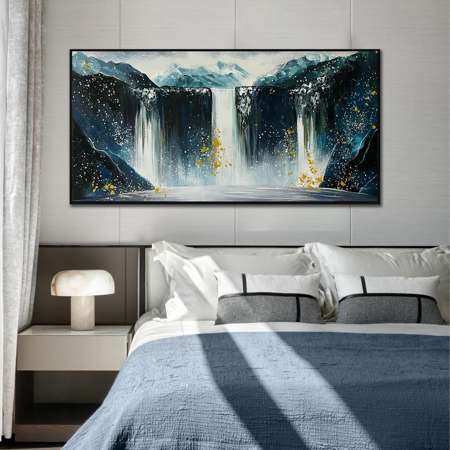 Waterfall Hand Painted Wall Art for Living Room - Mountains Wall Art for Office Decor - Landscape Big Wall Art for Living Room Size 29" x 59"