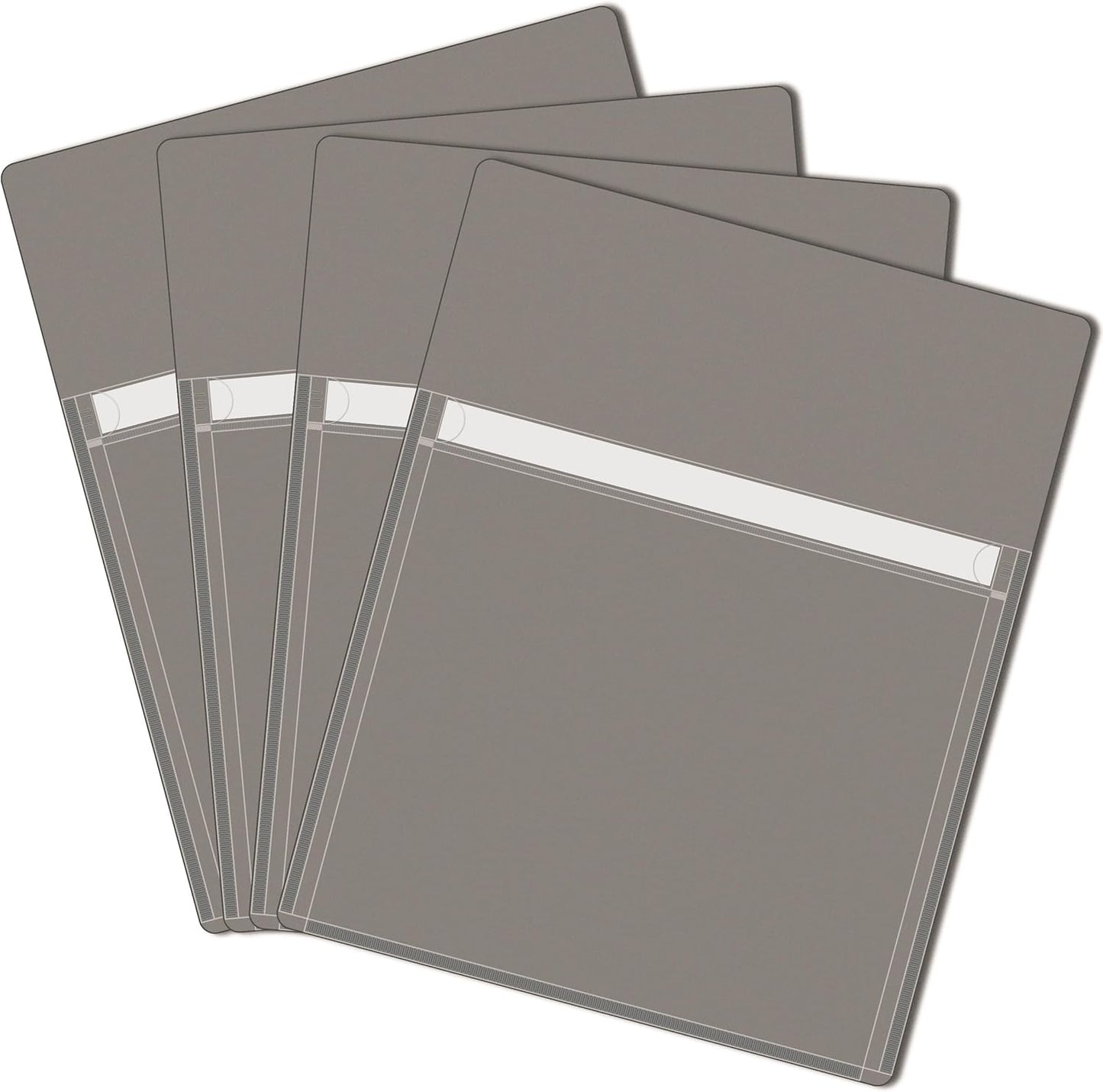Magnetic Pocket 4 Pack – Self-Adhesive Magnetic Storage Pouch for Documents, Notes & Tools, Strong Magnet Backing for Fridge, Whiteboards, and Metal Surfaces (Gray 4Pcs)