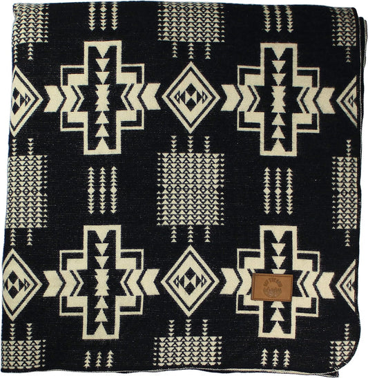 Inca Aztec Throw, Queen, King Blanket | Southwest Indian Navajo Boho Style | Native Cover for Camping, Bedding, Couch, Vanlife | Faux Alpaca, Lightweight, Hypoallergenic (Obsidian Black, Queen)